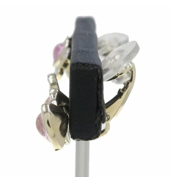 CHANEL CC Logos Pink Rhinestone Heart Clip-On Earrings Gold Tone - Picture 5 of 10